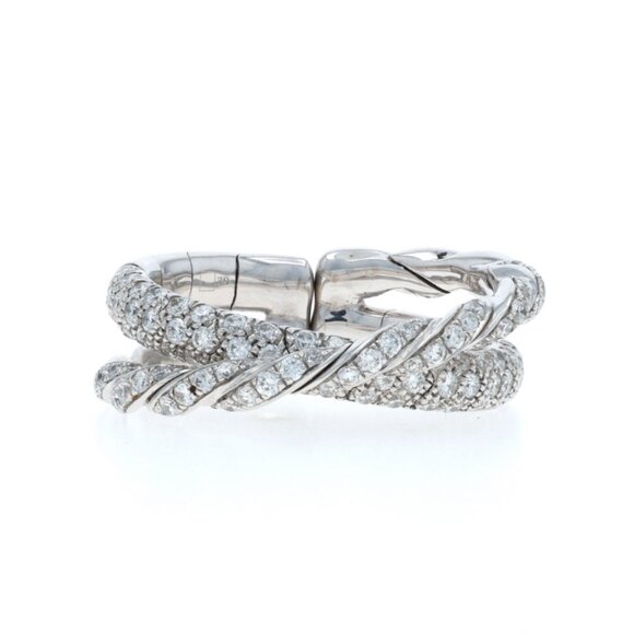 David Yurman Sculpted Cable Pave Flex 2-Row Diamond Band White Gold 18k Ring SZ6 - Picture 1 of 7